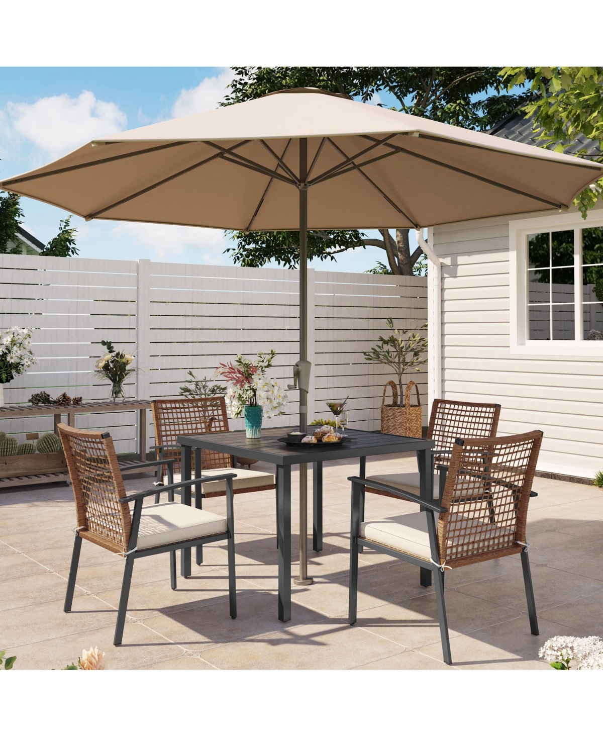 Decksplore 5 Pieces Outdoor Patio Dining Set Wicker Patio Furniture Set with Soft Cushion