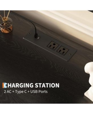 63" TV Stand with Storage, Modern Entertainment Center with Adjustable Shelf, Power Outlet & USB Ports