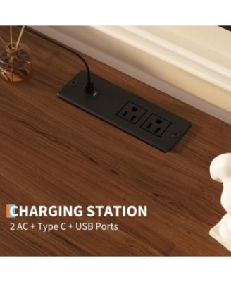 63" TV Stand with Storage, Modern Entertainment Center with Adjustable Shelf, Power Outlet & USB Ports