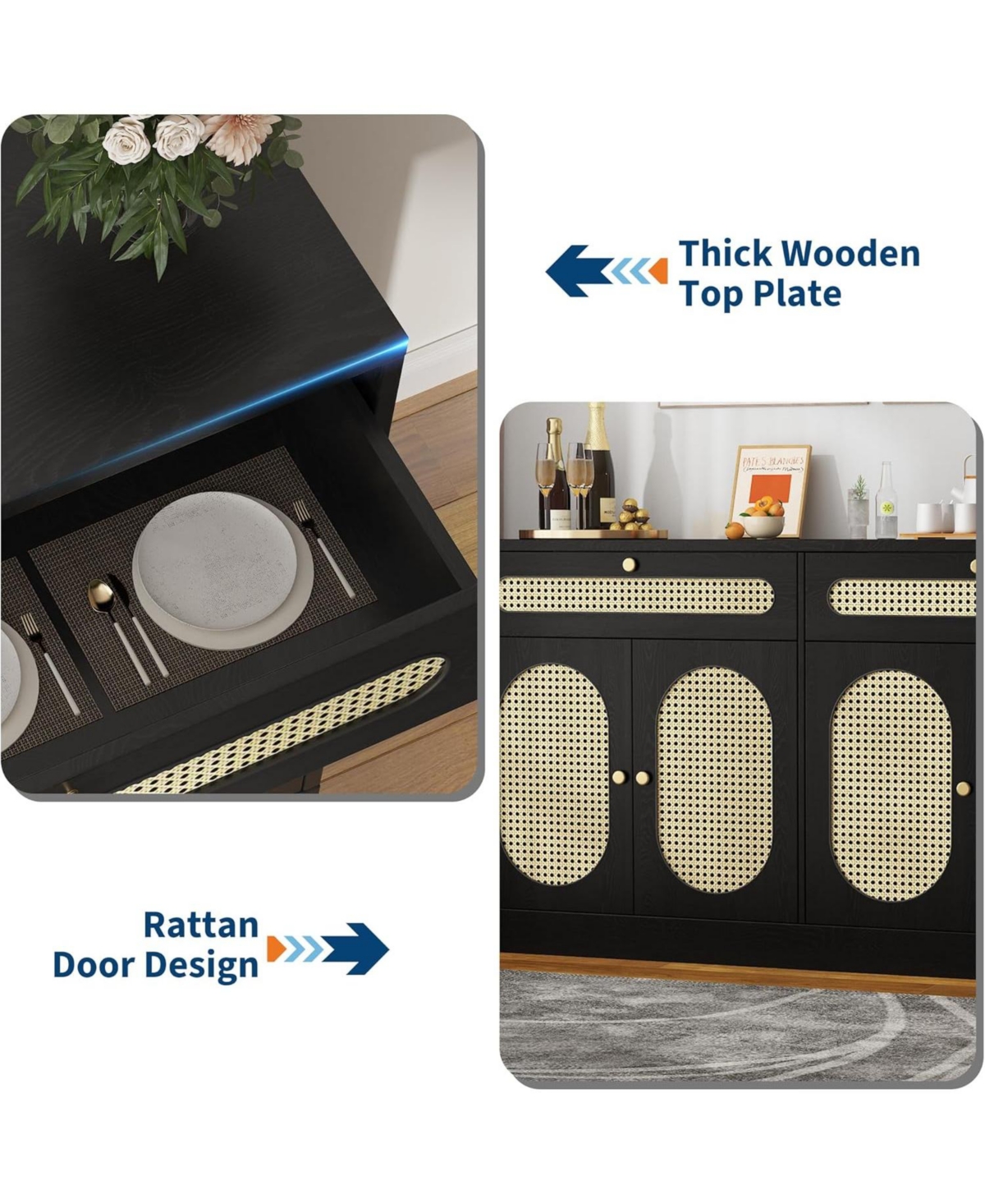 Gaomon Buffet Cabinet with Storage, 4-Door 2-Drawer Sideboard, Dining Room Sideboard