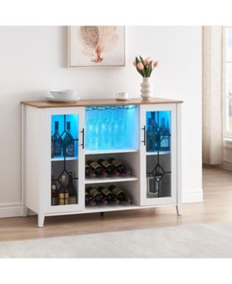 Wine Bar Cabinet with LED Lights, Coffee Bar Storage, Buffet Sideboard for Dining Room & Kitchen