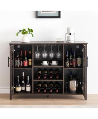 Wine Bar Cabinet with LED Lights, Coffee Bar Storage, Buffet Sideboard for Dining Room & Kitchen