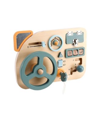 Montessori Busy Board for Toddlers, Wooden Activity Toy with with Lock, Key & Steering Wheel