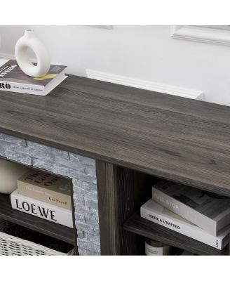 Mantel Stone TV Media Stand with Faux Stacked Stone Surround, Gray, 58.31"W