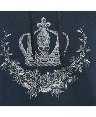 Men's Navy Blue Crown Embroidered Cotton Knit Hoodie