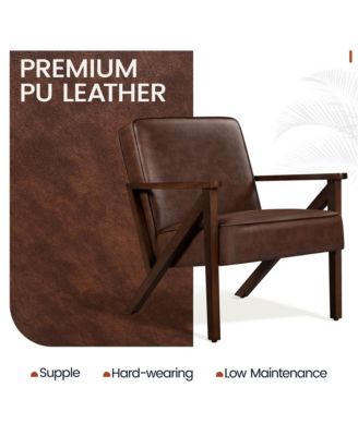 Faux Leather Armchair with Z-shaped Wood Legs