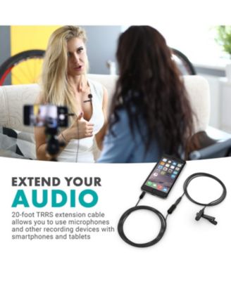 PM10EC6 20-foot (6m) TRRS Female 3.5mm to TRRS Male 3.5mm Microphone Extension Cable for Smartphones