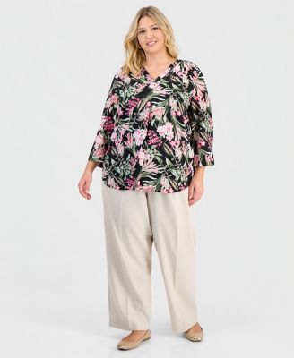 Plus Size Mixed-Print Tunic
