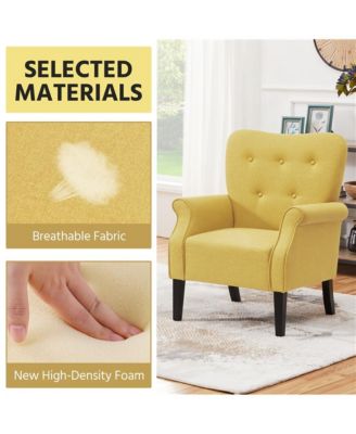Upholstered Mid-century Modern Accent Chair, Yellow