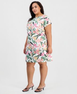 Plus Size Printed Side-Button Dress