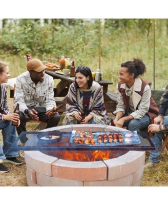 44" Rectangle X-Marks Fire Pit Grill Grate, Heavy Duty Steel Cooking Grate with Handle and Support X Wire, Black