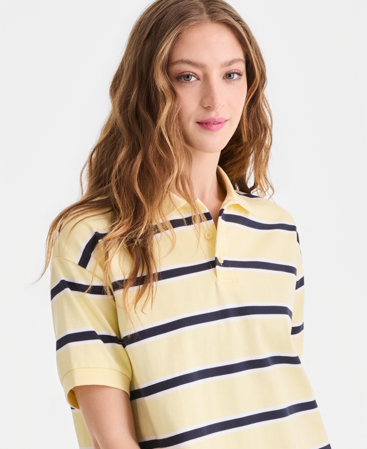 Bar Iii Women's Striped Cotton Short-Sleeve Rugby Shirt, Macy's Exclusive