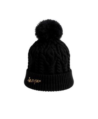 Women's Cable Knit Pom-Pom Beanie - Black