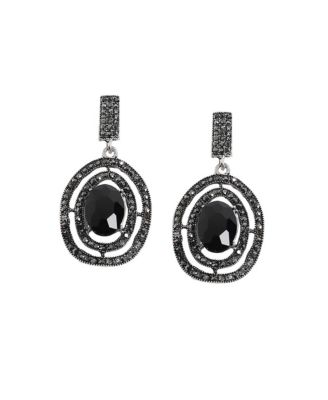 Women's Carbon Black Embellished Lined Oval Drop Earrings