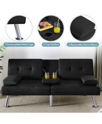 Fabric Upholstered Convertible Futon Sofa Bed for Small Space