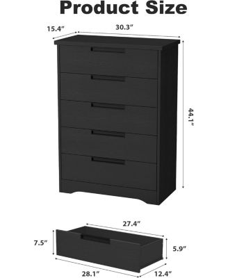 5 Drawer Dresser for Bedroom, Gray Chest of Drawers with Embedded Handles, Wooden Dresser Organizer for Living Room