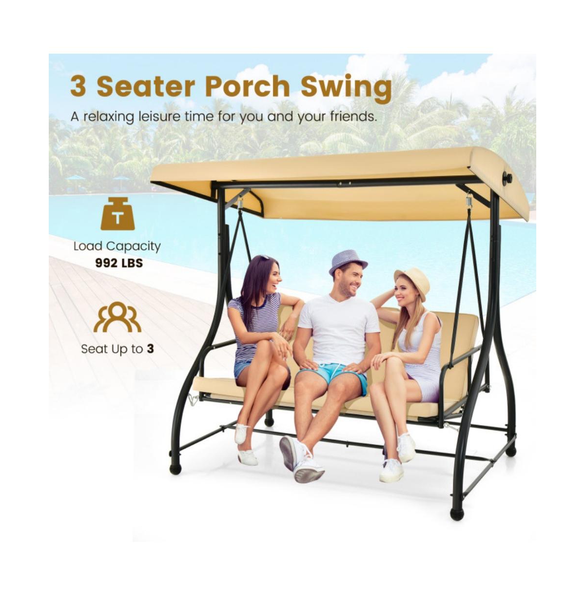 Mondawe 3 Seat Outdoor Porch Swing with Adjustable Canopy