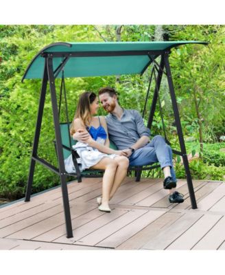 2 Person Patio Swing with Weather Resistant Glider and Adjustable Canopy