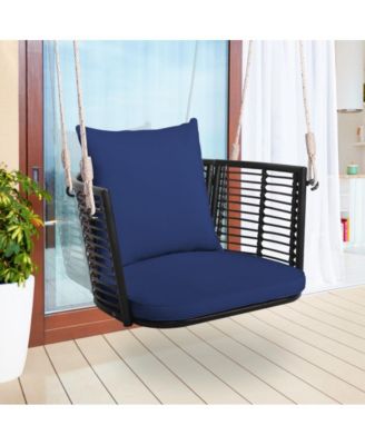 Porch Swing Patio Hanging Rattan Chair with Zippered Cushions and Rope
