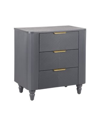 Mid-Century Fluted Nightstand with 3 Storage Drawers, Wood Bedside End Table with Curved Profile & Metal Handle for Bedroom, Living Room