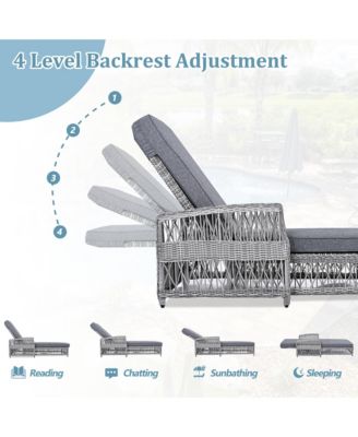 2 Pieces Outdoor Wicker Lounge with 4-Level Backrest,Armrests and Removable Cushions