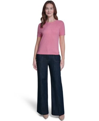 Women's Pointelle Short-Sleeve Sweater