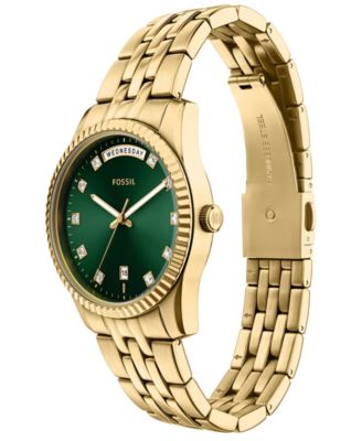 Women's Scarlette Three-Hand Day-Date Gold-Tone Stainless Steel Watch, 34mm