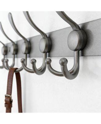 Stainless Steel 5-Tri Hook Wall Rack for Coats, Hats, Towels Grey, Pack of 2