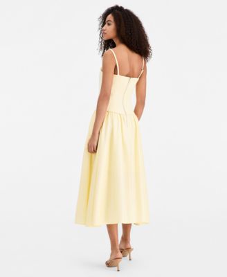 Women's Mixed-Media Dropped-Waist Midi Dress