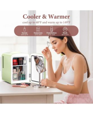 Retro Mini Fridge, Compact Refrigerator with 4L Capacity/6 Cans Cooler & Warmer, Removable Shelf for Skincare, Beverages, Cosmetics