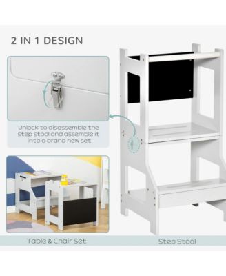 Kids Kitchen Helper Stool with Chalkboard Convertible Table Design