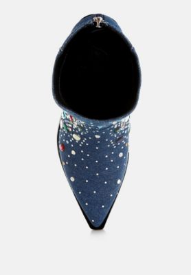 Womens Starlit Multi Color Stones Embellished Boots