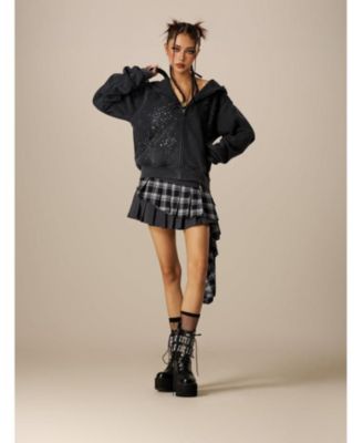 Women's Rhinestone Boxy Zip Up V302 Hoodie