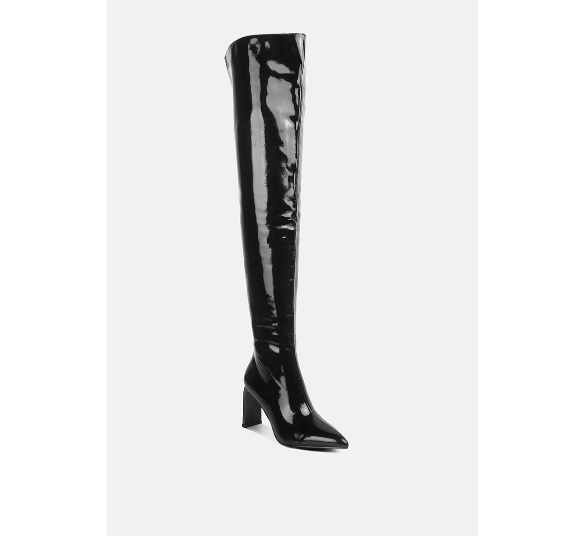 Minkles Patent Pu Long Slim Block Heeled Boots