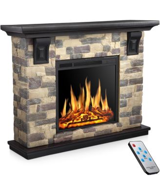 50" Electric Fireplace TV Stand, Fireplace with Faux Stone-Look Mantel , 750/1500W Dual Heat Settings