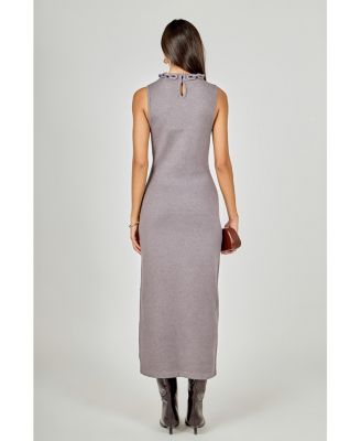 Women's Knitted Chain Detail Sleeveless Midi Dress