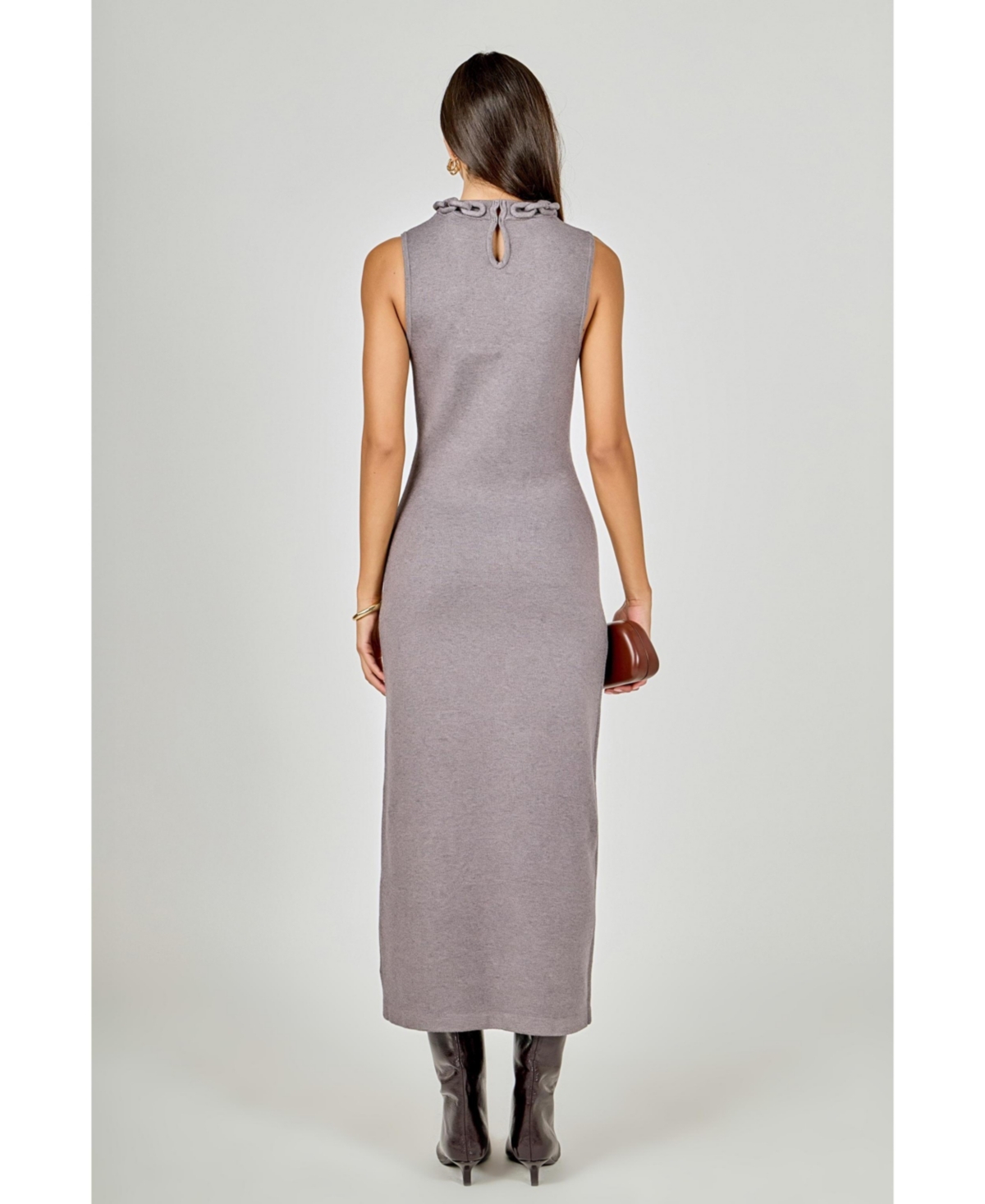 endless rose Women's Knitted Chain Detail Sleeveless Midi Dress