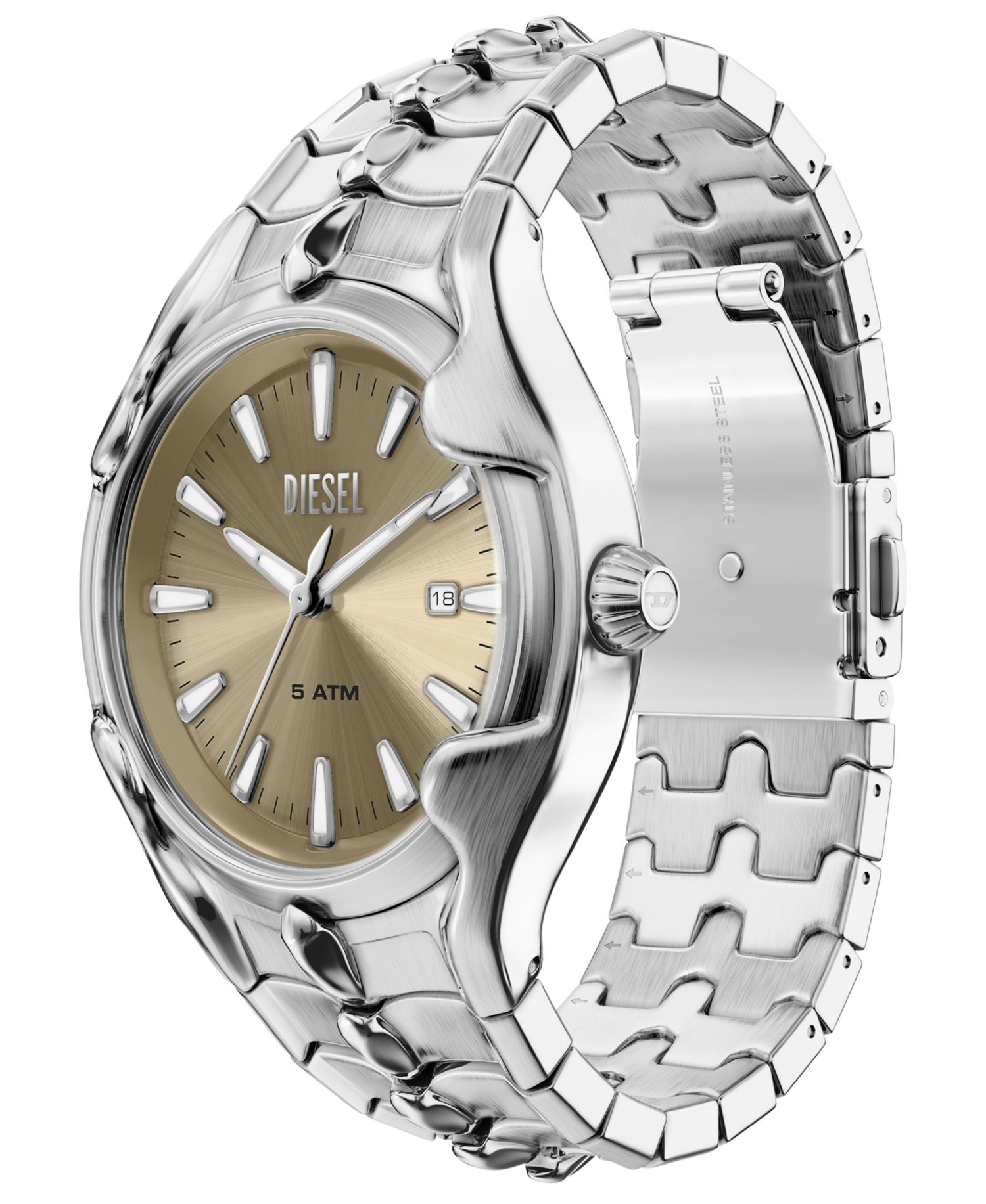 Men's Vert Quartz Three-Hand Date Silver Stainless Steel Watch, 45mm
