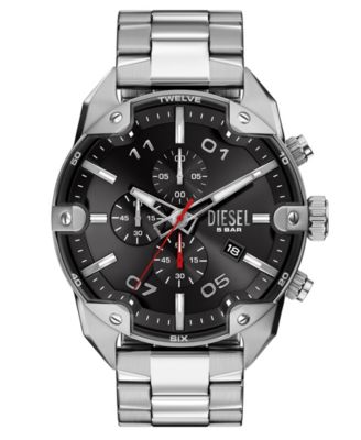 Men's Spiked Quartz Chronograph Silver Stainless Steel Watch, 49mm
