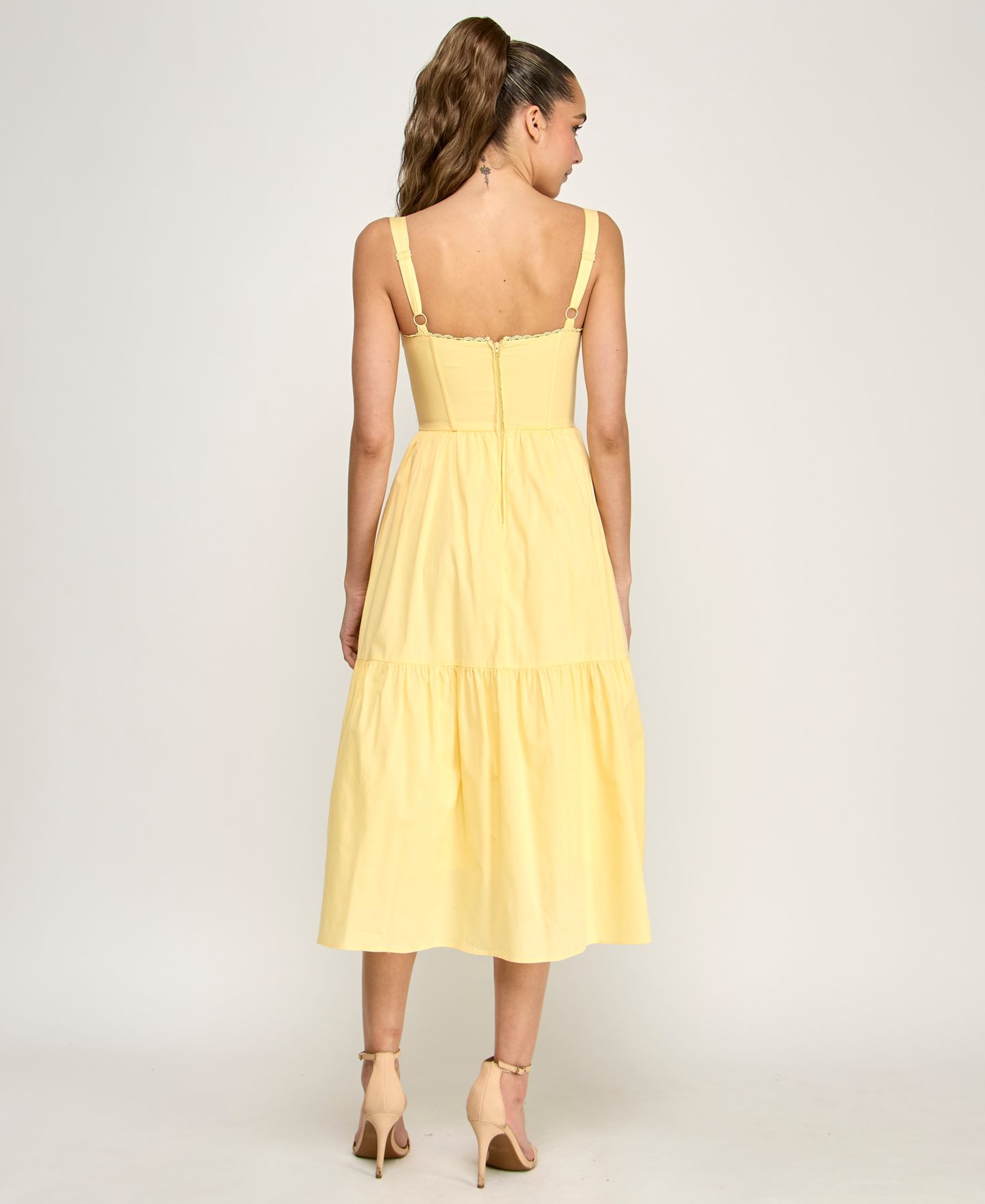 Женское платье Alex & Sophia Juniors' Sweetheart Neck Tiered Poplin Midi, цвет: Сливочный жёлтый — фото 5