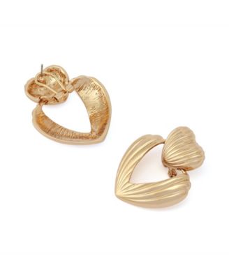 Gold Fluted Heart Drop Earrings