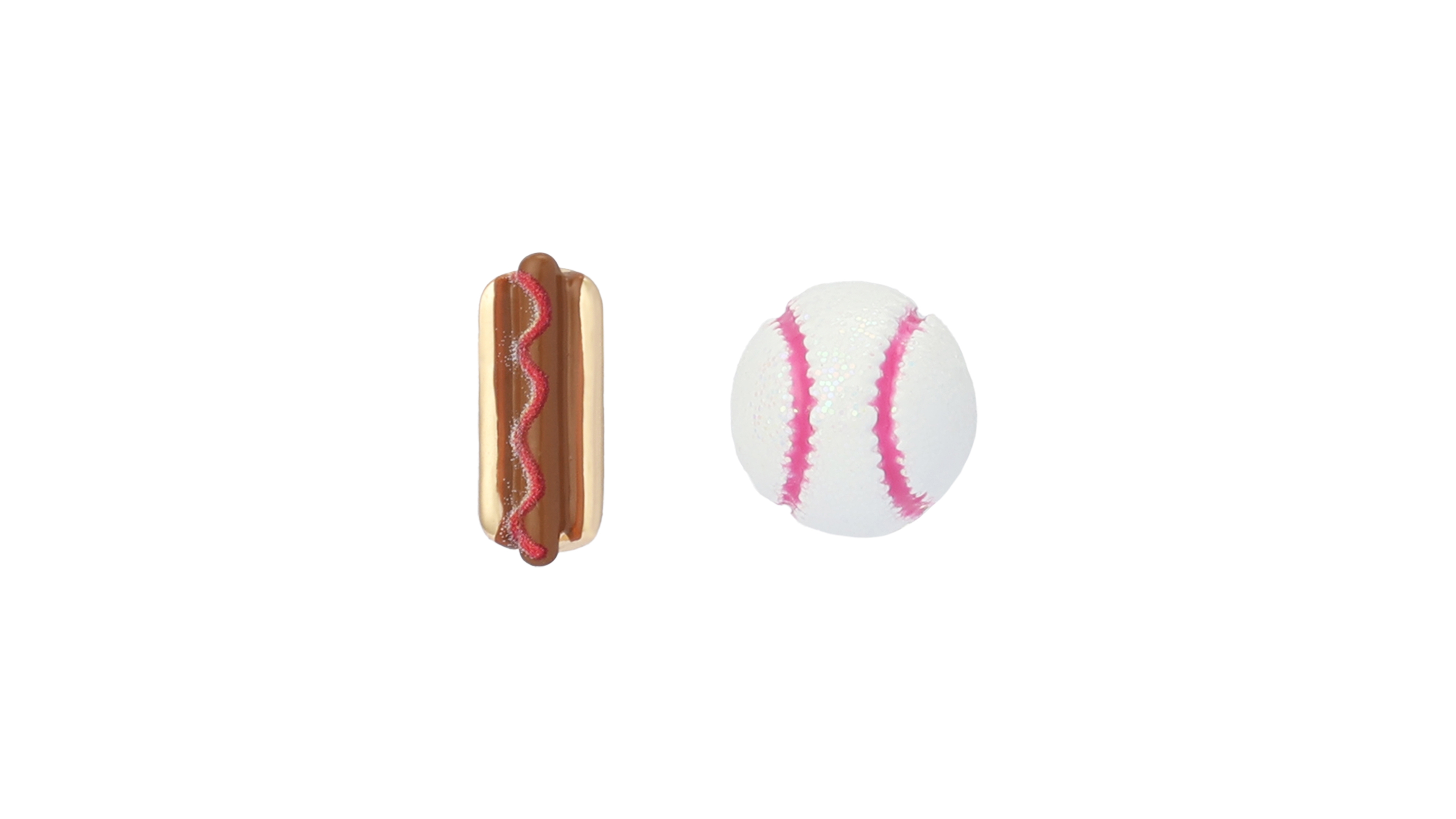 Betsey Johnson White Baseball Hotdog Mismatch Stud Earrings