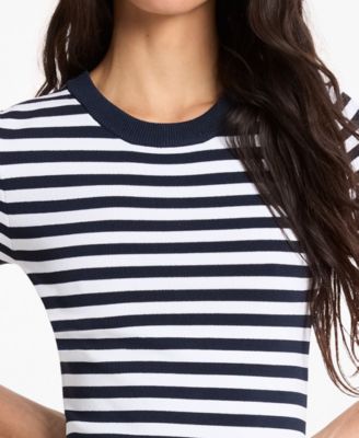 Women's Stripe Flare Crew Neck Mini Dress