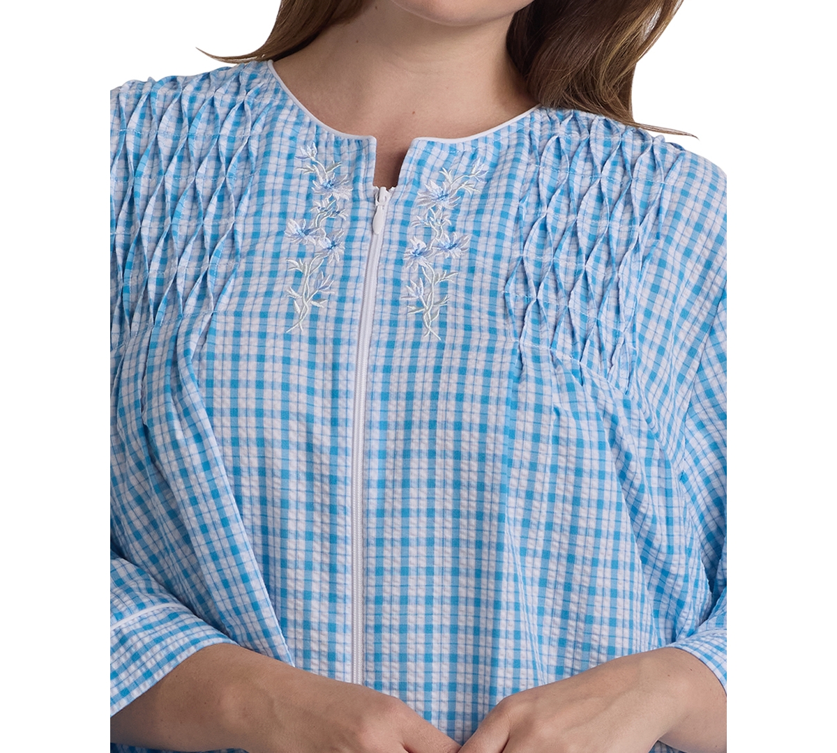 Miss Elaine Plus Window Pane Printed Long Zip Robe