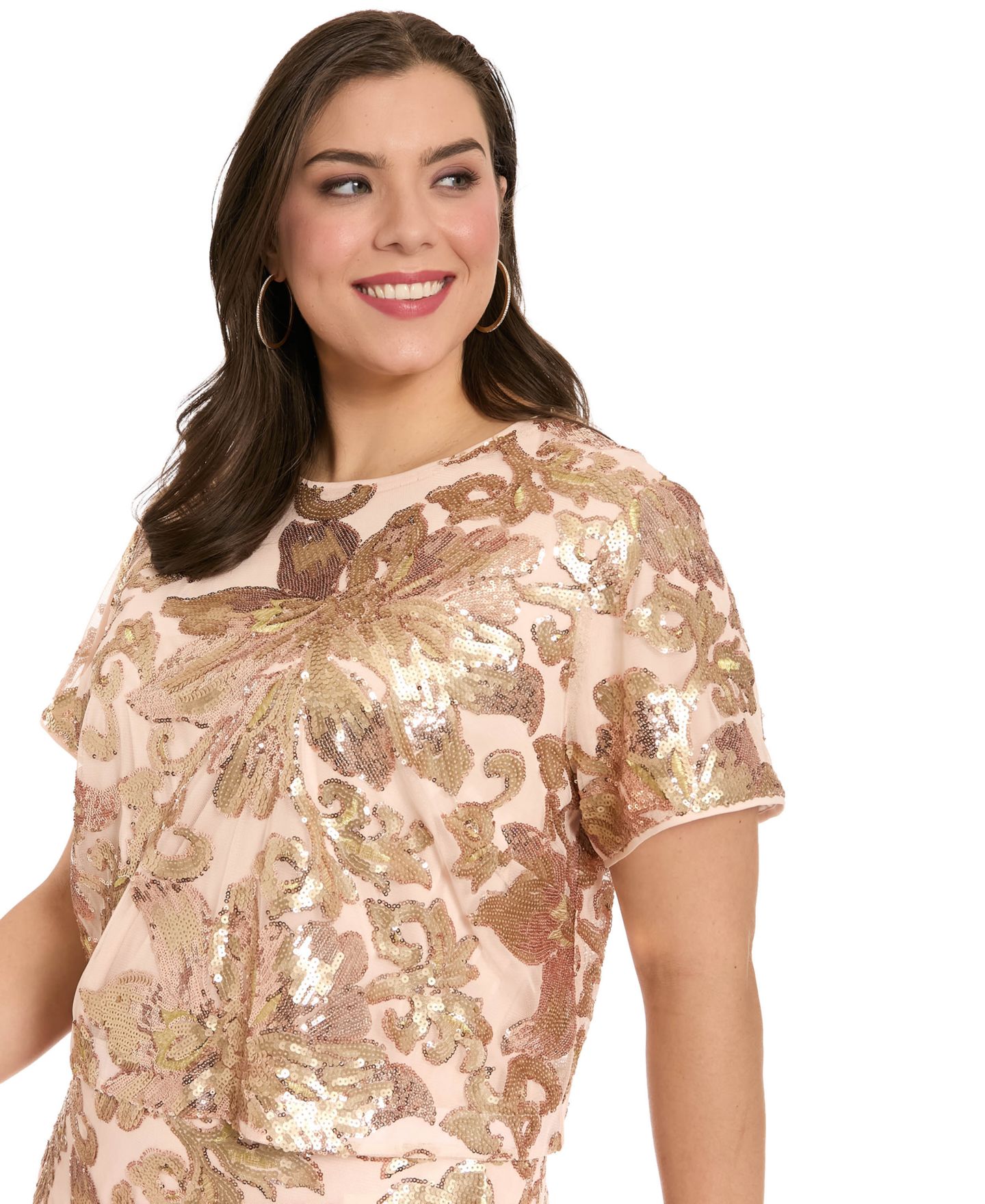 Женская футболка Muse Plus Size Jewel Neck Cropped, цвет: Пудровый золотой — фото 3