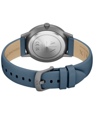 Armani Exchange Men's Quartz Three-Hand Blue Leather Watch, 42mm