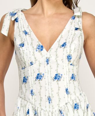 Juniors' Tie-Shoulder Floral Printed V-Neck Midi Dress