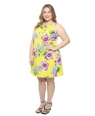 Plus Size Floral Round Neck Shift Dress