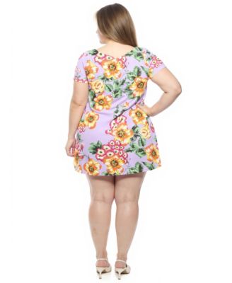 Plus Size Floral Round Neck Shift Dress
