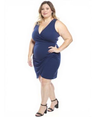 Plus Size Faux Wrap Tulip Hem knee Length Dress
